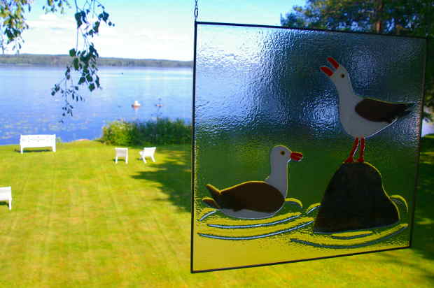 Lake view reproduced in fused glass
