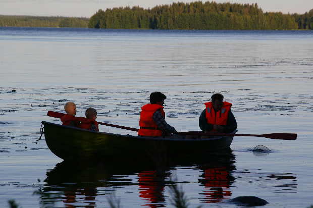 The lads check the crayfish baskets